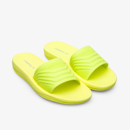 Camper Match Womens Slides US-93532 Neon Yellow Clearance USA